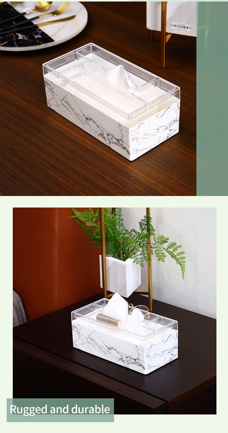 Multifuntiona Marble Printing Home Organizer Rectangle Acrylic Tissue Holder Plastic Tissue Box