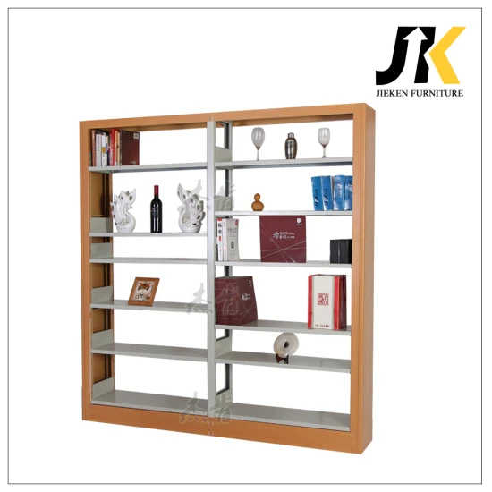 Офисная мебель, двусторонний книжный шкаф со стальным и деревянным основанием, отдельно стоящий книжный шкаф.